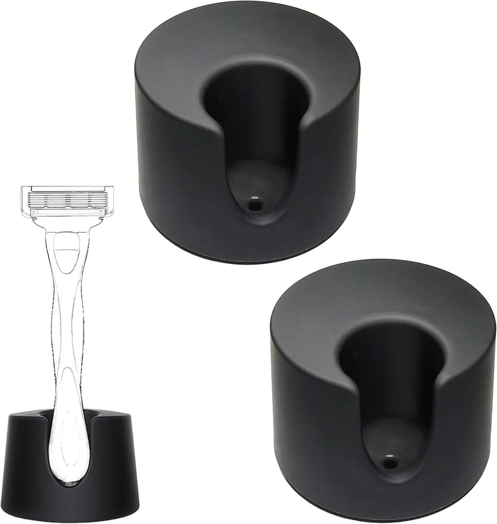 2 Pcs Razor Holder Stand Compatible With Gillette Razor,Safety Razor Alloy Stand For Men,Shaver Organizer Holders Keep Razor Straight,Drain Shaving Base For Bathroom Countertops Accessory, Black