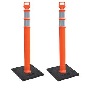 Cortina EZ Grab Delineator 45" Post, 3" Hip Collars with 10 lb Base, 03-747RBC-2, Orange, 2 Pack