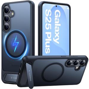 TORRAS Strong Magnetic & Seamless Stand for Samsung Galaxy S25 Plus Case, Fit for MagSafe, Mil-Grade Drop Protection, Adjustable Kickstand for Samsung Galaxy S25 Plus Case, Translucent Back/Black Edge