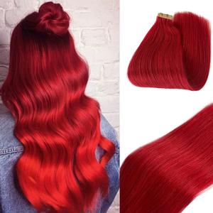 20Inch Red Tape in Hair Extensionsfor Women, 50grams 20pcs Seamless Skin Weft Hot Red Tape ins Remy Human Hair Extensions Straight