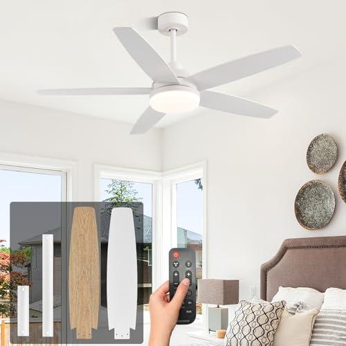 Conciseer 52 Inch Ceiling Fans with Lights, Remote Control 5 Blade Ceiling Fan for Bedroom Living Room Kitchen,24W 3CCT Dimmable, Dual Color 6 Speed Reversible Quiet DC Motor White/Wood Grain