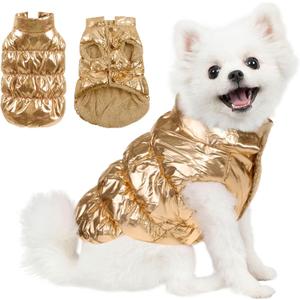 AOFITEE Dog Coat, Waterproof Dog Jacket, Winter Coats for Small Dogs, Windproof Dogs Puffer Jacket, Fleece Pet Snowsuit Puffer Vest with Snap Closure, Cold Weather Coats for Boy Girl Puppy, Gold, Small