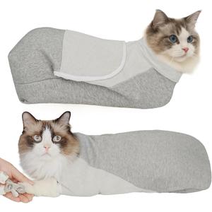 Self-Adhesive Cat Grooming Wrap, Cozy Cat Wrap for Cutting Nails, Breathable Anti-Scratch Cats Swaddle Bag for Brushing, Ear Cleaning, Dental Care, Medication, Injections, Grey L