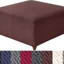 HFCNMY Ottoman Cover,Stretch Knitted Jacquard Square Ottoman Cover Thick Ottoman Slipcover Square Washable Storage Foot Stool Cover with Elastic Bottom Coffee Medium