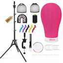 Beauty Star 63inch Tall Wig Stand Tripod with Head, 22in Canvas Mannequin Head with Adjustable Wigs Tripod Stand for Making Wigs Display Styling Including Wig Caps, Pins and Comb (Rosy)