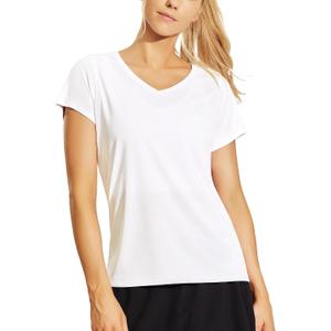 Haimont Women's Quick Dry Short Sleeve T-Shirts V-Neck UPF 50+ Tops Workout Athletic Fitness Running, Moisture Wicking