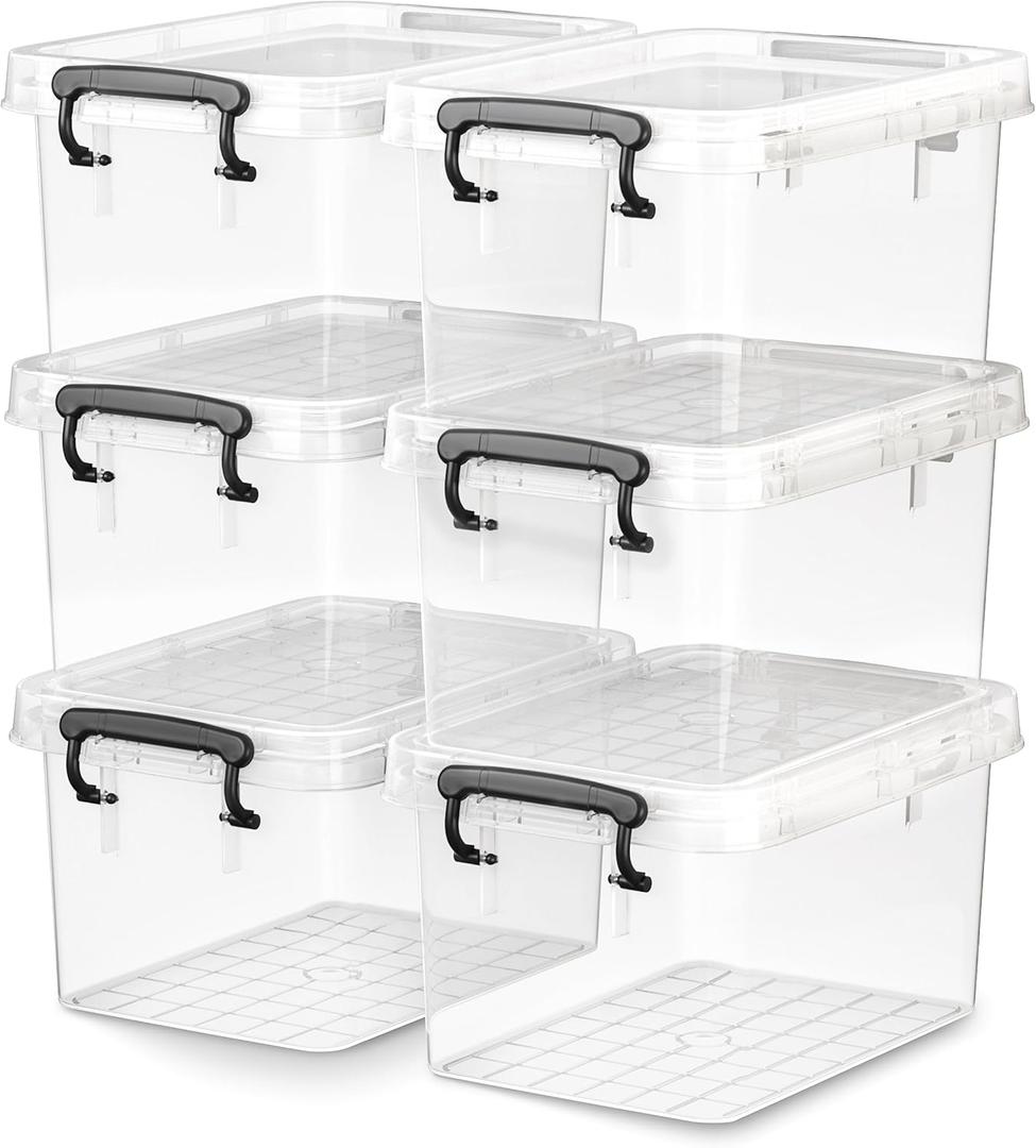 Citylife 6 Packs 3.5 QT Small Storage Bins with Black Handle Clear Plastic Bins with Reinforce Bottom Stackable Storage Containers for Organizing Art Supply, Craft Stuff, Medicine, Small Toys (6 PCS-3.5 QT, Clear Case with Black Handle)