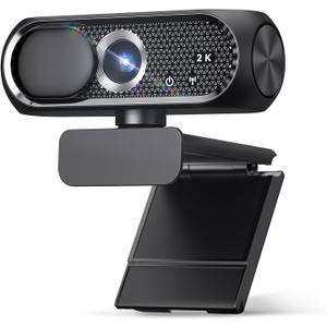 2K Webcam with Microphone, Noise Cancellation, Privacy Cover, Wide-Angle Lens, Auto Light Correction, Plug & Play USB Webcam for Laptop, Desktop, PC, Mac, Zoom, Skype, Streaming (Black)