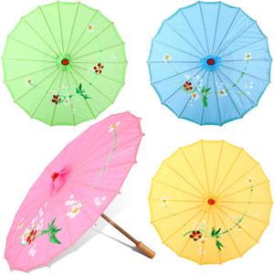 Dunzy 4 Pcs Chinese Japanese Oiled Paper Umbrellas 27 x 19 Inches Large Size Handmade Umbrellas Parasol Blossoms Paper Art Opera Decorations for Costumes Photography Cosplay Party Decoration Gifts