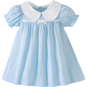 Kucnuzki Baby Girl Clothes Cute Spring Summer Sun Dresses Toddler Casual Puff Sleeve Floral Dress Girls Summer Outfits (Blue.6-12M)