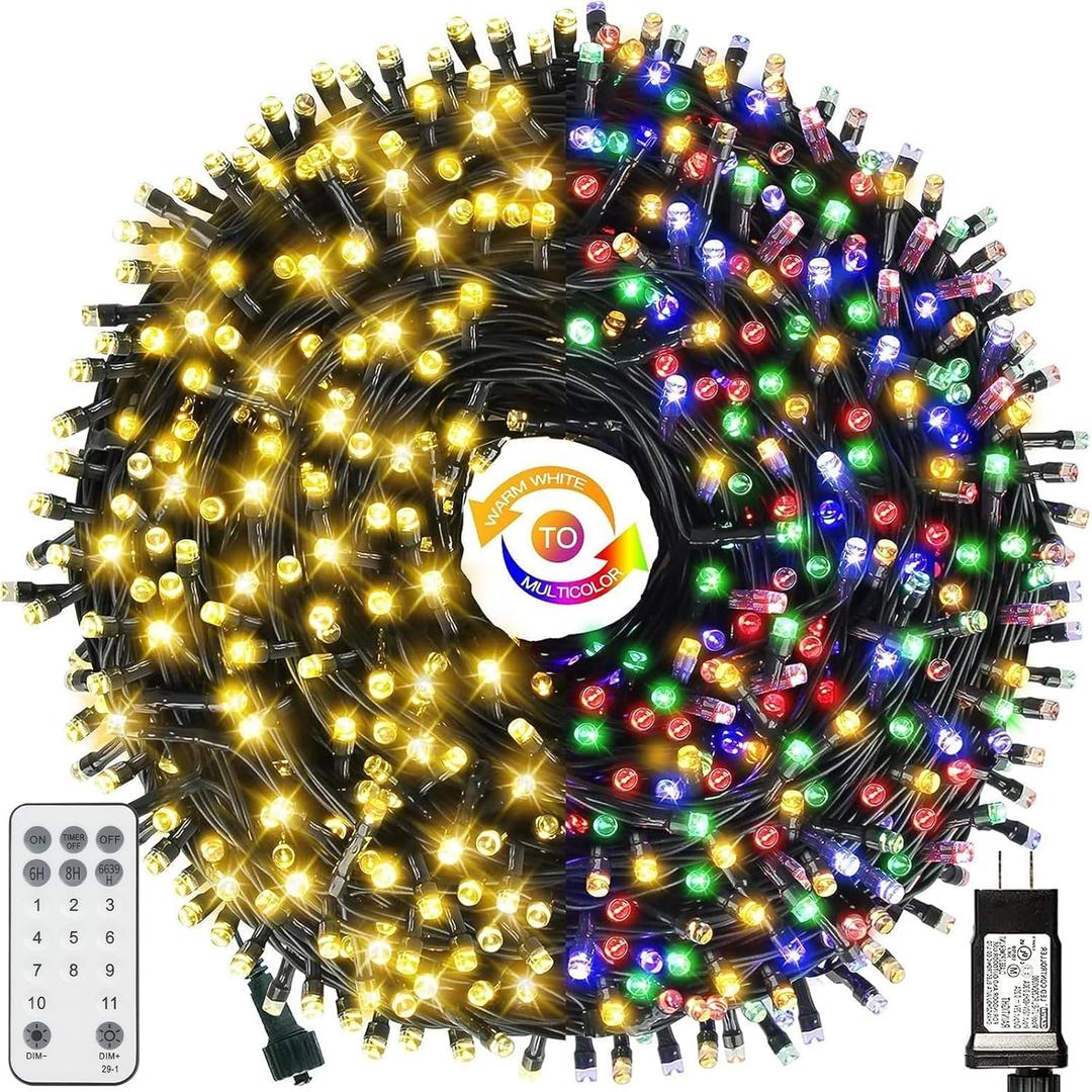 MZD8391 Color Changing Christmas String Lights Outdoor Indoor, 108FT 300 LED Warm White Multi Color Fairy Light, END to END CONNECTABLE, Waterproof Christmas Tree Lights with Timer Remote