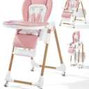 Mallify Foldable High Chairs for Babies and Toddlers, 3-in-1 Convertible Baby High Chair with Removable Soft Cushion and Tray, Adjustable Height & Recline, Lockable Wheels, Pink