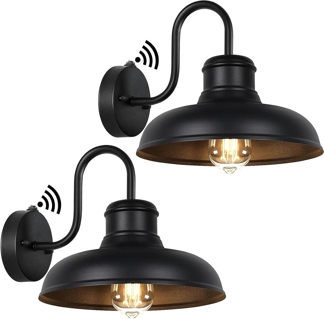 TOBUSA 2-Pack Dusk to Dawn Outdoor Wall Lights, Farmhouse Gooseneck Barn Lights Waterproof, 11.5'' Matte Black Outside Wall Sconces for House, Porch, Garage