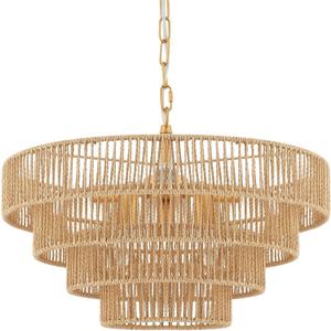 6-Lights Hand-Woven Rattan Pendant Light 4 Round Transitional Minimalist Boho Large Pendant Light for Kitchen Island Dining Room Living Room Hallway, Dia 20 Inch, UL Listed