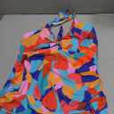 Women Halter Tankini Swim Top - Tummy Control Swimsuit Bathing Suit Top Front Tie Knot Swim Top Only 2025 Color Block (M)