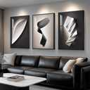 Large Framed Modern Wall Art for Living Room, 3 Piece Black and White Abstract Contemporary Pictures Artwork Decor, Geometric Luxury Bright Style Prints Paintings for Hallway and Office 24x36 Inch