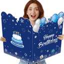 Capoda Jumbo Birthday Card 25 x 16 Inch Giant Guest Book Blue Boy Extra Large Happy Birthday Greeting Card Decorations Gifts for Party Supplies