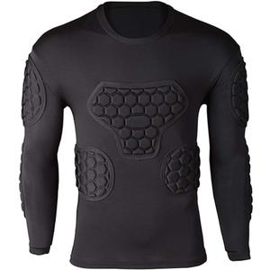 Shinestone Adult Men's Goalkeeper Armor BodyShield Padded Compression Shirt Pants and Short with Sponge Protector (Medium, Black Long Sleeves-02)