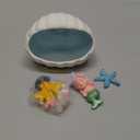 Ocean Theme Aquarium Decor 4-Piece Set: Ceramic Shell Cave, Resin Coral & Starfish, Cute Mermaid Figurine - Hideout & Ornament for Betta Fish, Shrimp, Small Fish Tank