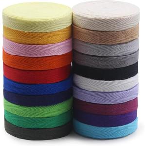 SEMINI 3/8'' Wide 21 Mixed Color 42 Yards Twill Cotton Ribbon Herringbone Bias Tape Natural Webbing Tape for Sewing Binding Gift Wrapping DIY Crafts Sewing Home Decoration