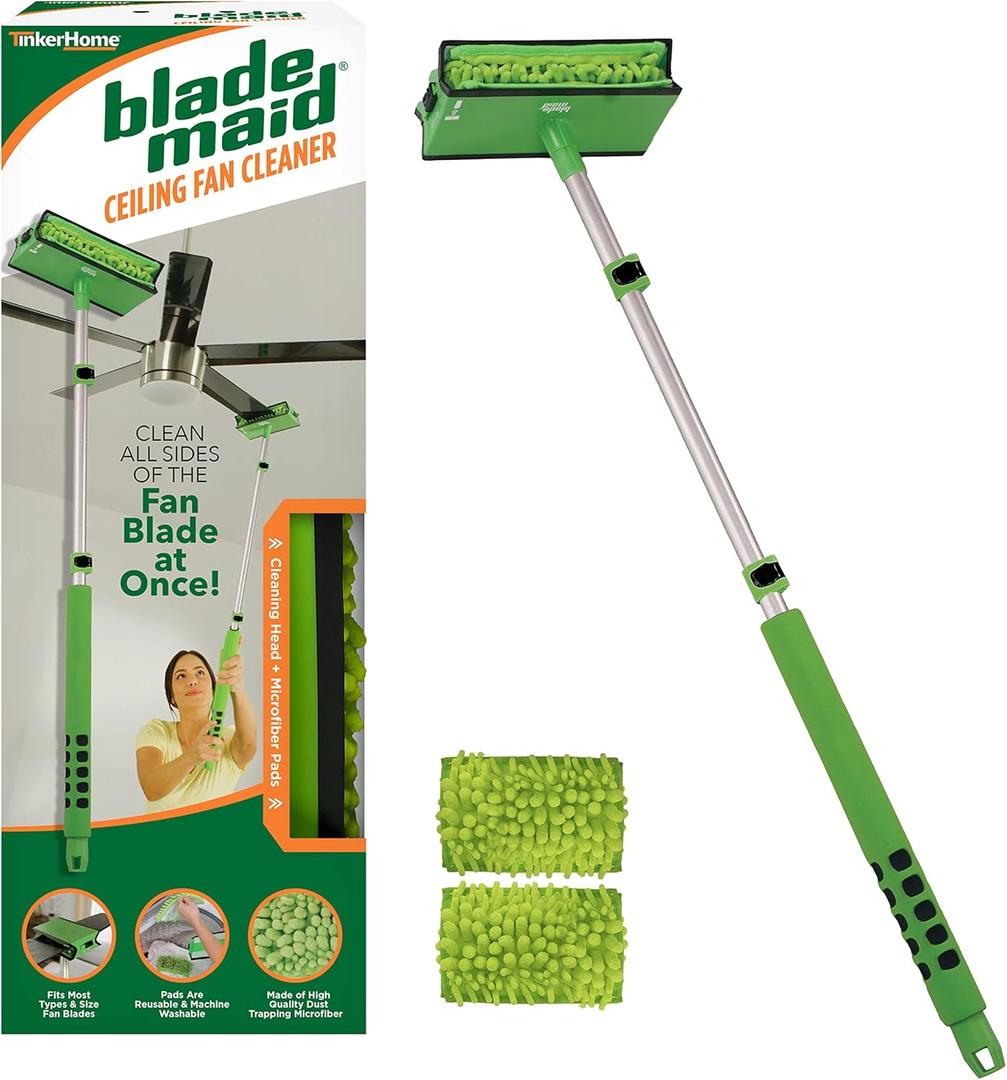 Blade Maid Ceiling Fan Cleaner- Cleaning Tool with 3 Foot Extendable Pole, Cleaning Head, Reusable Fiber Duster Green