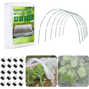 KLEWEE Garden Netting Kit for Raised Beds, 10 x 33 ft Ultra Fine Mesh Netting and 6 Sets Fiberglass Garden Hoops, Garden Bed Row Covers for Plants Vegetables from Animals Barrier Insects Bugs