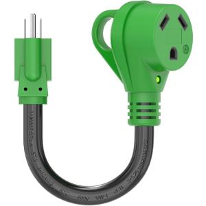 RVGUARD 30 Amp to 110 Volt RV Adapter Cord 12 Inch, NEMA 5-15P to NEMA TT-30R Electrical Power Adapter with LED Power Indicator, Green, ETL Listed