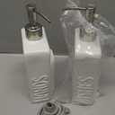 Soap Dispenser Set with Stainless Steel Pump, 2 Pack Ceramic Refillable Dish Soap and Hand Soap Dispenser for Kitchen, Bathroom, Matte White