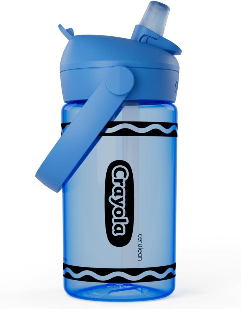 CamelBak Crayola Flip Straw Kids Water Bottle, Tritan, Spill-Proof, 14oz, Cerulean