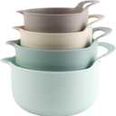 COOK WITH COLOR Nesting Plastic Mixing Bowl Set with Pour Spouts and Handles, Ombre Mint, 4 Piece Non-Slip