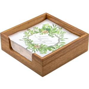 Acacia Wood Napkin Holder for Table, Farmhouse Square Napkin Dispenser with Wide Side Opening - Easy to Grab Paper Napkins for Dining Table & Kitchen Counter (7.3x7.3"x2.3")