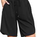 Quenteen Women's Athletic Shorts Jogger Sweat Casual Loose Bermuda Shorts  (3X-Large, 9 Inch Black)