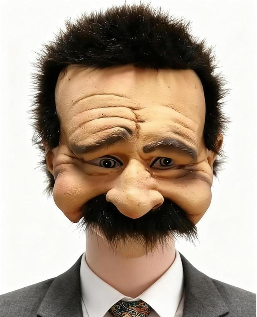 Novelty Cheerful Grin Grandpa Half Head Latex Mask, Pack Of 2