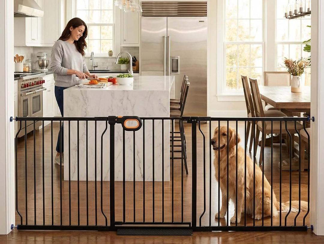 76.4-85.5 Inch Extra Wide Baby Gate for Stairs Doorways
Pressure Mounted Child Gate,Large Long Pet Dog Gates for Large Opennings,Metal Indoor Safety Gate for Kids or Pets,Black