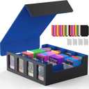 Miroddi Trading Card Storage Box, 3000+ MTG Deck Box, Commander Card Deck Case with Removable Cover, 4-Row Trading Card Case Fit for MTG TCG, YugiOh, 24 Colorful Dividers, 4 Stoppers, Black Blue