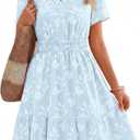 PRETTYGARDEN Womens 2026 Summer Mini Dress with Pockets Floral Short Sleeve V Neck Elastic Waist Cute Dresses Beach Sundress, Small