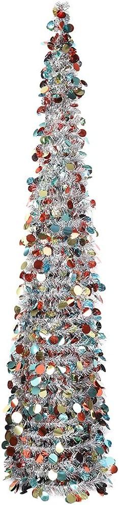 Forart Collapsible Christmas Tree Artificial Tinsel Xmas Tree, Pop Up Tinsel Trees Collapsible Reusable Slim Tree Easy-Assembly for Home Christmas Decoration