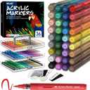 WUO 36 Colors Acrylic Paint Markers, High Opacity Automatic Ink Control Brush Tip Pens, Water-Based No-Bleed Markers for Rock, Canvas, Wood, Glass, Ceramic, and DIY Art Supplies