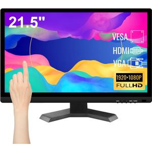 Touchscreen Monitor 21.5 Inch Full HD 1920x1080P 10-Point Multi Touch Screen PC Monitor with HDMI VGA USB Port, Built-in Speakers