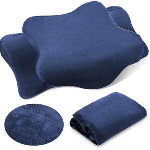 Crystal Velvet Cervical Neck Pillowcase (Only Pillowcase) Ergonomic Pillow Cover Contour Pillow Cover Warm Soft Fuzzy Cases for Side Back Stomach Sleepers Winter(Navy Blue,Queen Size)