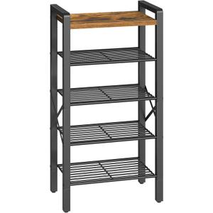 5-Tier Narrow Shoe Rack, Tall Shoe Rack for 5-10 Pairs, Slim Shoe Storage Organizer with Wooden Top, Space Saving, Metal Frame, for Entryway, Rustic Brown and Black SS65BR (16.5" x 10.4" x 33.4")