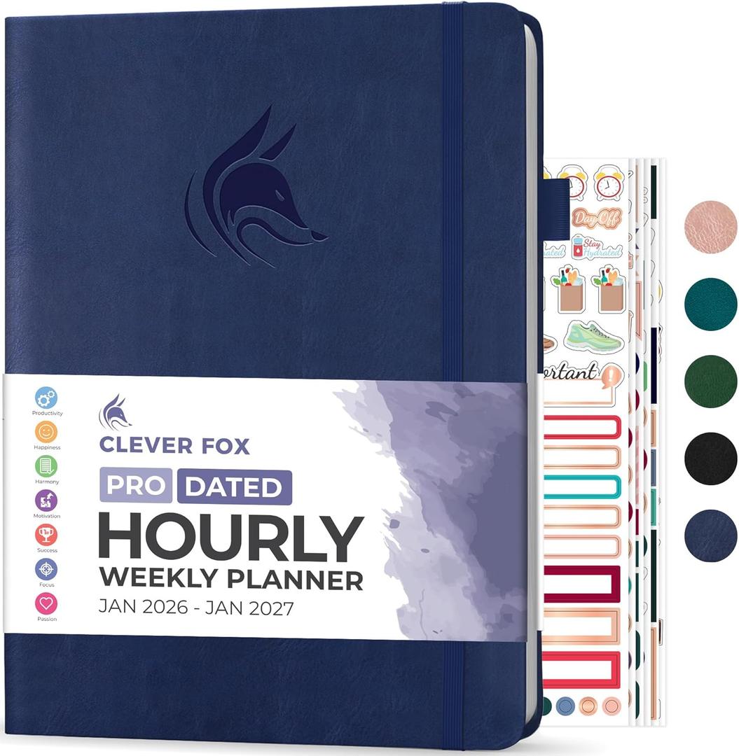 Clever Fox Planner PRO Schedule Dated (Jan 2026- Jan 2027) Weekly & Monthly Life Planner with Time Slots, Appointment Book and Daily Organizer to Increase Productivity, A4 Hardcover Dark Blue (A4 (8.5" x 11"))