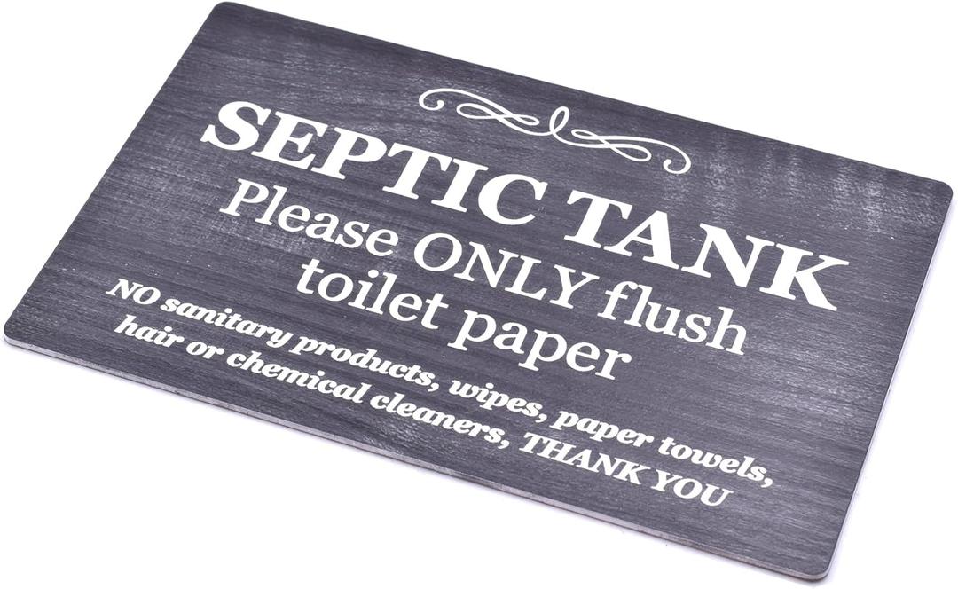 Septic Tank Sign  Strong self adhesive  Stylish Polite Notice engraved onto textured CARBON ASH (burnt wood) effect acrylic  Plaque for Toilet, Bathroom, W.C  Septic Tank Signage