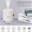 Portable Mini Humidifier, 500ml Small Cool Mist Humidifier, USB Personal Desktop Humidifiers for Baby Bedroom Travel Office Home, Auto Shut-Off, 2 Mist Modes, Super Quiet, White
