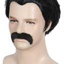 Linfairy Short 80's Costumes Men's Disco Dirt Bag Wig & Moustache Halloween Cosplay Costume Black Wig