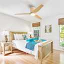 LEDLUX 52" Ceiling Fan with Light - Low Profile Flush Mount Ceiling Fan, 6-Speed Remote Control, Solid Wood, Quiet Reversible DC Motor, Wood/White Finish, for Bedroom, Living Room, Porch