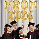 2 x Prom 2026 Balloons Banner Gold 16 inch Mylar letter Balloons Prom 2026 Sign Decoration for Graduation Party Birthday Retirement Class of 2026 Congrats Grad Party Supplies