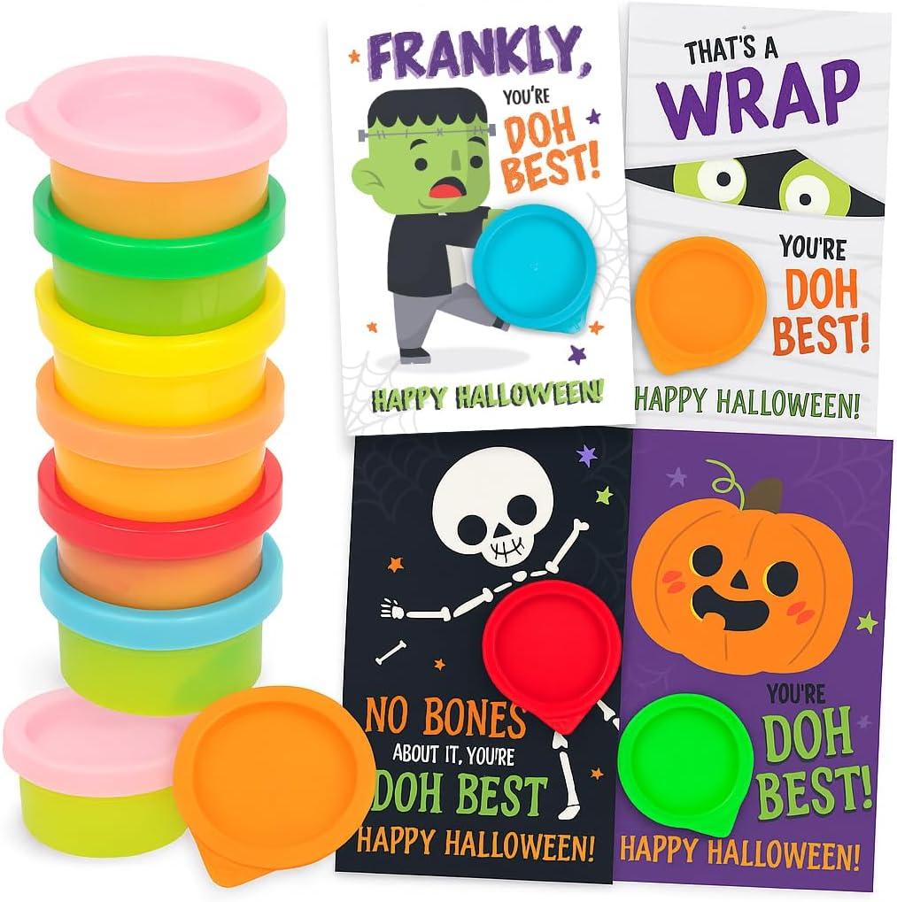 Play Dough Halloween Party Favors for Kids  30 Pack Non-Candy Gifts with Playdough and Classroom Exchange Cards, Trick-or-Treat Toys for Toddlers, Boys, and Girls, Teal Pumpkin Approved