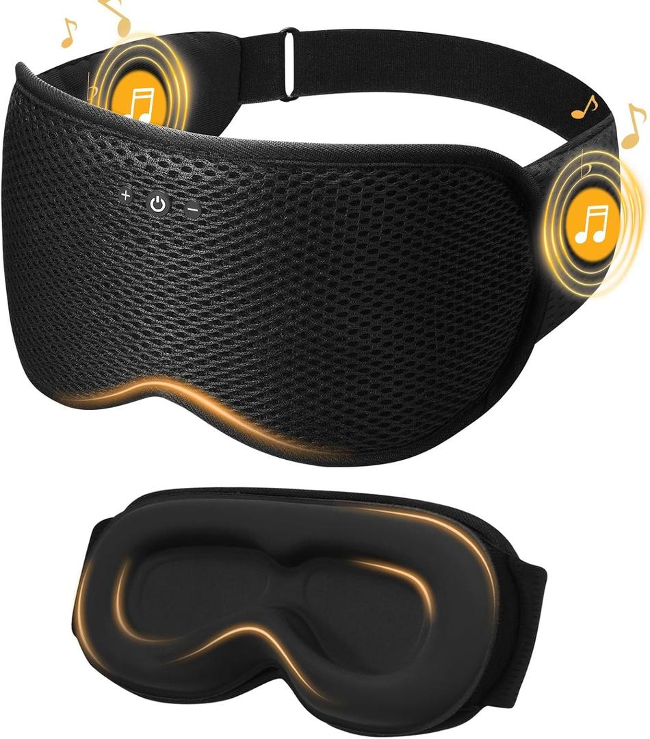 3D Contoured Sleep Mask with Bluetooth Headphones, Eye Masks for Sleep, Sleeping Headphones, Sleeping Mask with Ultra-Thin Stereo Speakers for Men, Women, Tech Gifts - Black