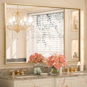 Keonjinn Gold Bathroom Mirror - 40 x 30 Inch Brushed Gold Metal Framed Rectangular Wall Mirror for Bathroom Sink, Farmhouse Style, Horizontal/Vertical Mount